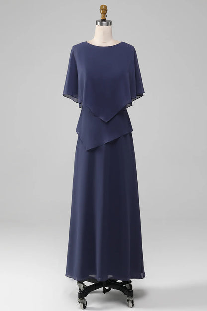 AABEI DRESS Wedding Guests Dresses Mom's Formal Dress Sheath/Column Boat Collar Chiffon With Cape Elegant Simple Mother of the Bride Dress