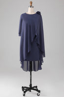 AABEI DRESS Wedding Guests Dresses Mom's Formal Dress Sheath/Column Round Neck 3D Flower Ruched Flutter Chiffon Knee-Length Elegant Mother of the Bride Dress