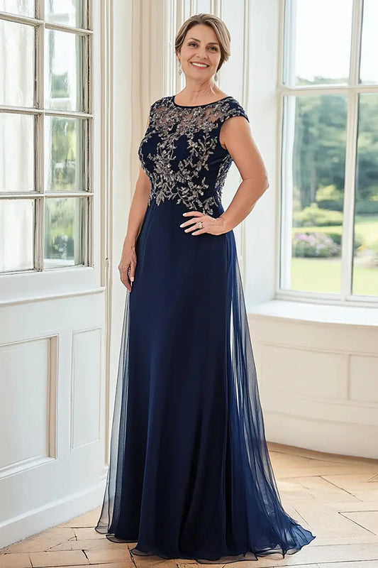 AABEI DRESS Wedding Guests Dresses Mom's Formal Dress Sheath Boat Neck Sleeveless Lace Appliqued Exquisite Long Mother of the Bride Dress