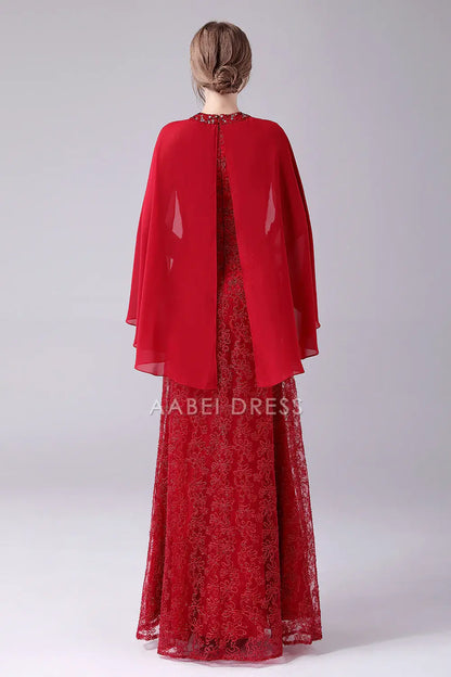 AABEI DRESS Wedding Guests Dresses Mom's Formal Dress Sparkle A-Line Round Neck Flutter Sleeves Lace Beadwork Gorgeous Long Mother of the Bride Dress
