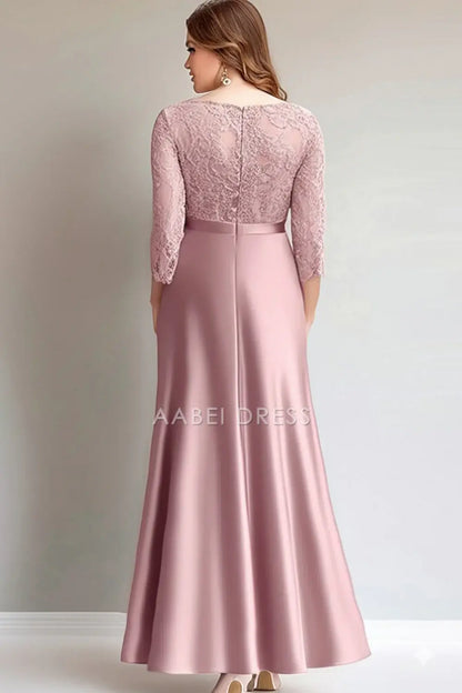 AABEI DRESS Wedding Guests Dresses Sheath Mermaid Round Neck Long Sleeves Lace Ruched Elegant Mother of the Bride Dress