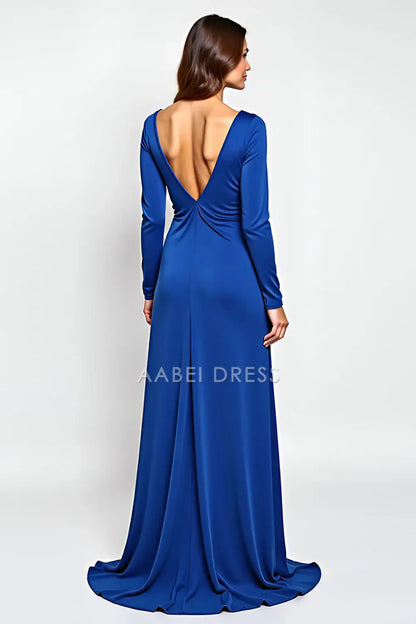 AABEI DRESS Wedding Guests Dresses Sheath Round Neck Long Sleeves 3D Flowers Backless Elegant Long Mother of the Bride Dress