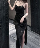 Black Sparkle Ruched V-Neck Slit Maxi Evening Dress