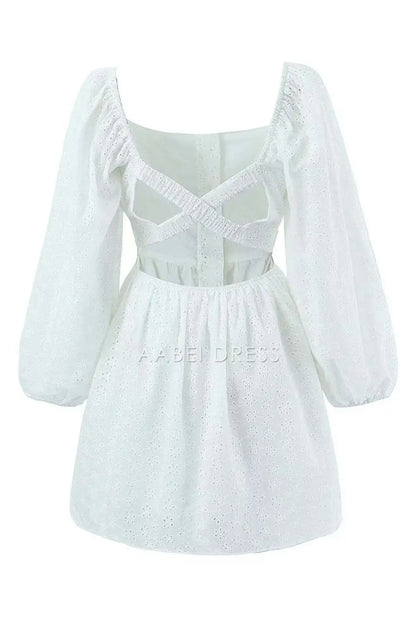 AABEI DRESS New Homecoming Dress Elegant A Line Square Neck Long Sleeves Backless Retro Short Graduation Dress