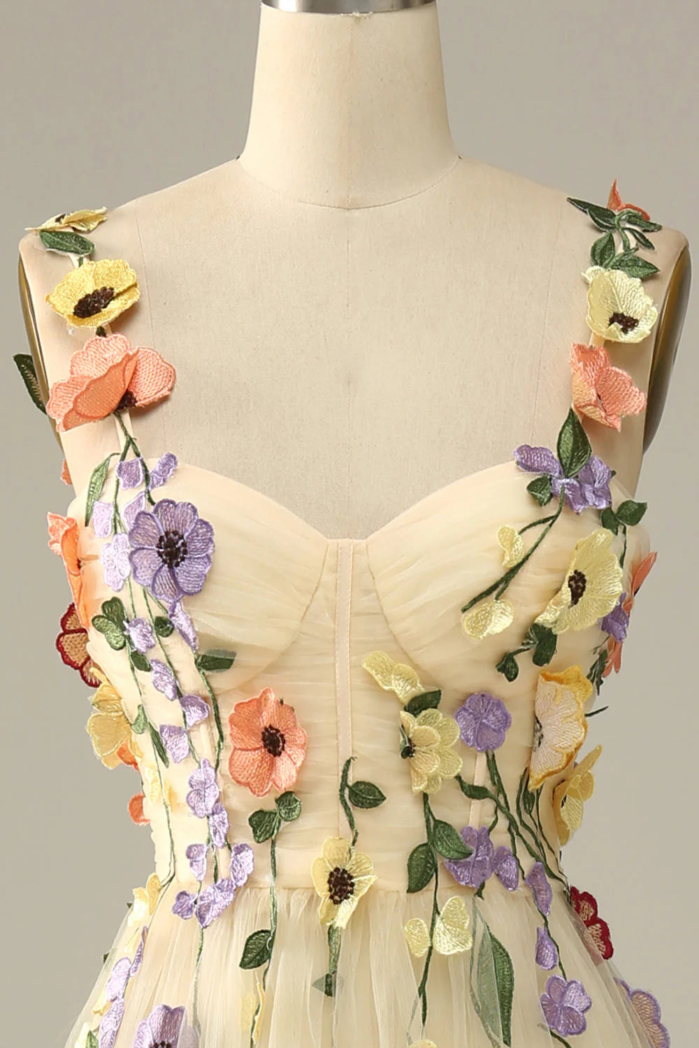 Prom Dress A Line Spaghetti Straps Tulle With 3D Flowers Backless Sweet Formal Wear Dresses