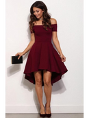 Charming A-Line off-shoulder short sleeve mini homecoming dress in pure color.