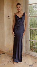 Chic Mermaid Asymmetric Cowl Neck Sleeveless Open Back Floor Length Evening Dress