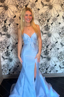 Chic Mermaid Strapless Sweetheart Bow Front High Slit Floor-length Evening Prom Dress