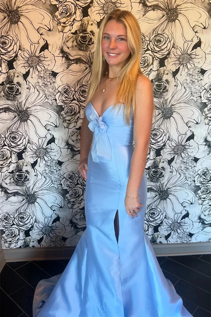 Chic Mermaid Strapless Sweetheart Bow Front High Slit Floor-length Evening Prom Dress