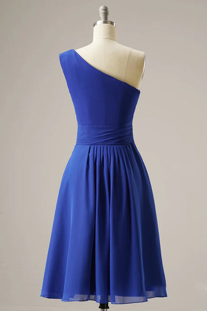 Chic One-Shoulder Pleated A-Line Short Homecoming Prom Dress.