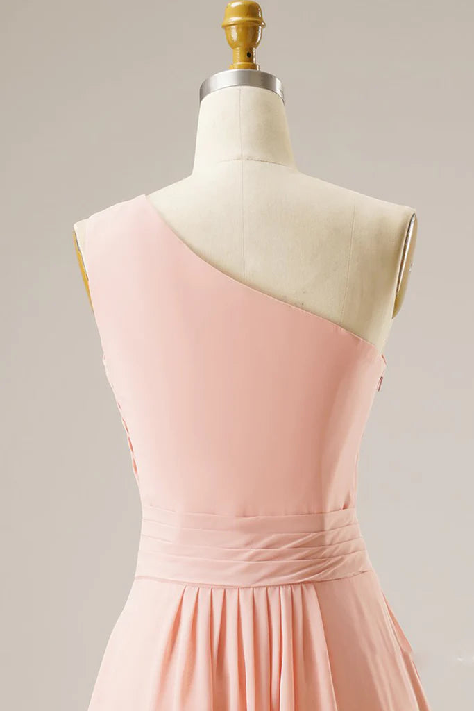 Chic One-Shoulder Pleated A-Line Short Homecoming Prom Dress.