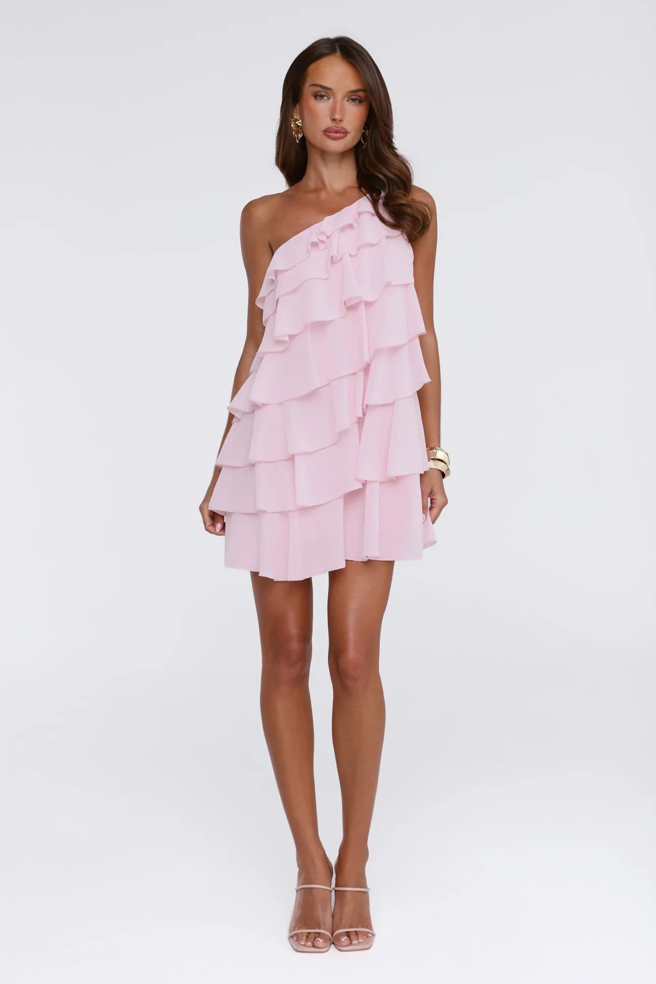 Chic Ruffled A-Line One-Shoulder Short Mini Homecoming Dress.