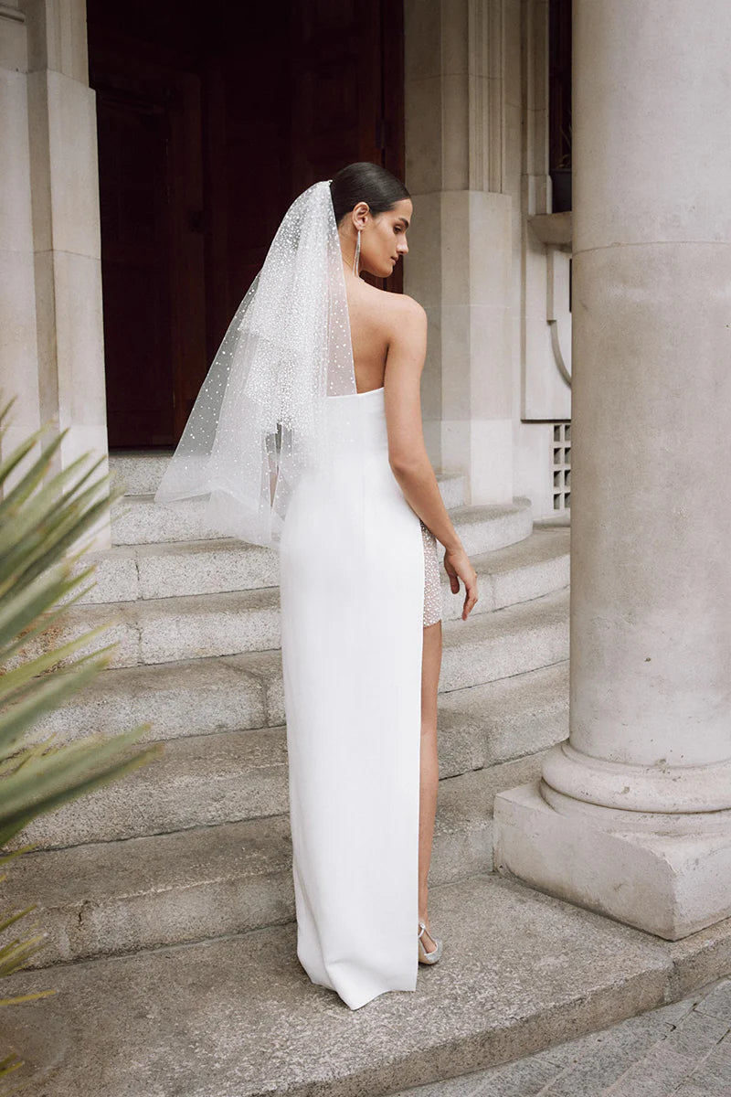 Chic Sheath Strapless Sleeveless Open-Back Ankle-Length Wedding Dress