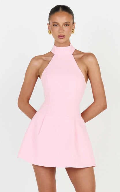 Chic A-Line Halter High Neck Sleeveless Open Back Mini Homecoming Dresses