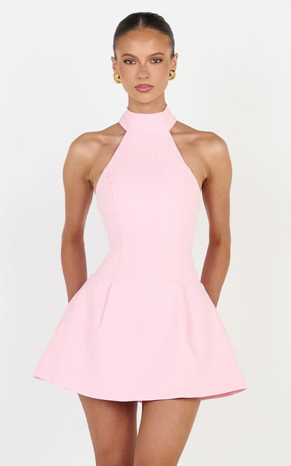 Chic A-Line Halter High Neck Sleeveless Open Back Mini Homecoming Dresses