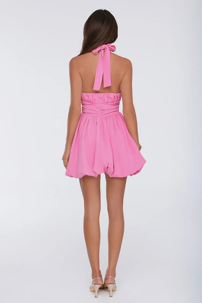 Chic A-Line Halter Keyhole Sleeveless Open Back Mini Bubble Hem Homecoming Dresses for Parties