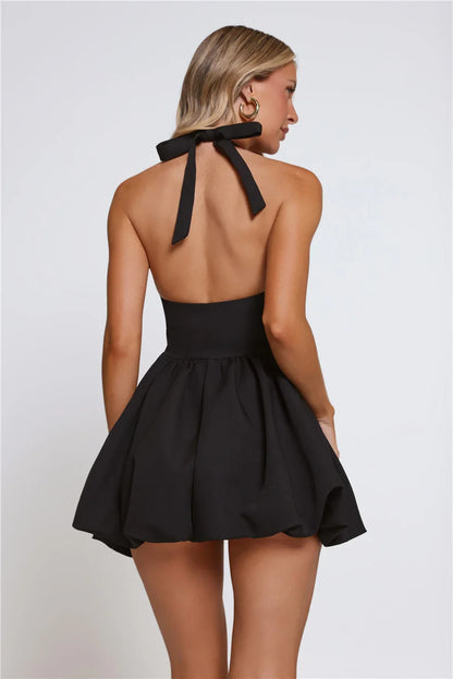 Chic A-Line Halter Sleeveless Open Back Mini Homecoming Dresses with Bow Details