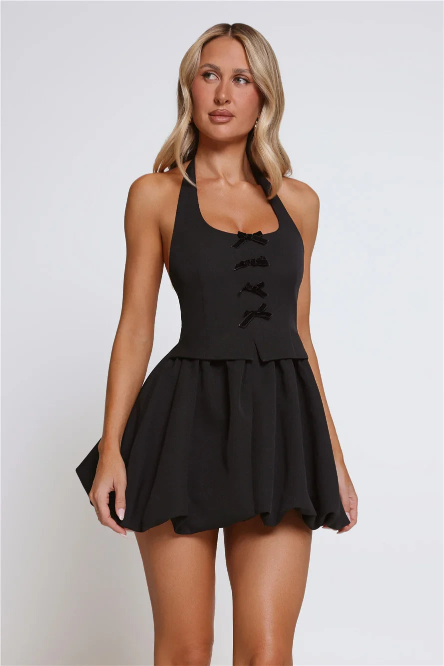 Chic A-Line Halter Sleeveless Open Back Mini Homecoming Dresses with Bow Details