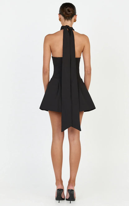 Chic A-Line High Halter Neck Sleeveless Open Back Scarf Tie Mini Homecoming Dresses