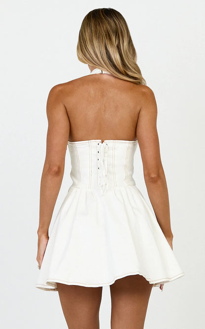 Chic A-Line Square Neck Halter Sleeveless Corset Back Mini Homecoming Dress for Parties