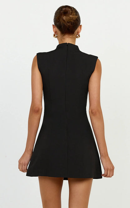Chic A-Line Stand Collar V-Neck Sleeveless Button-Front Mini Homecoming Dresses for Women