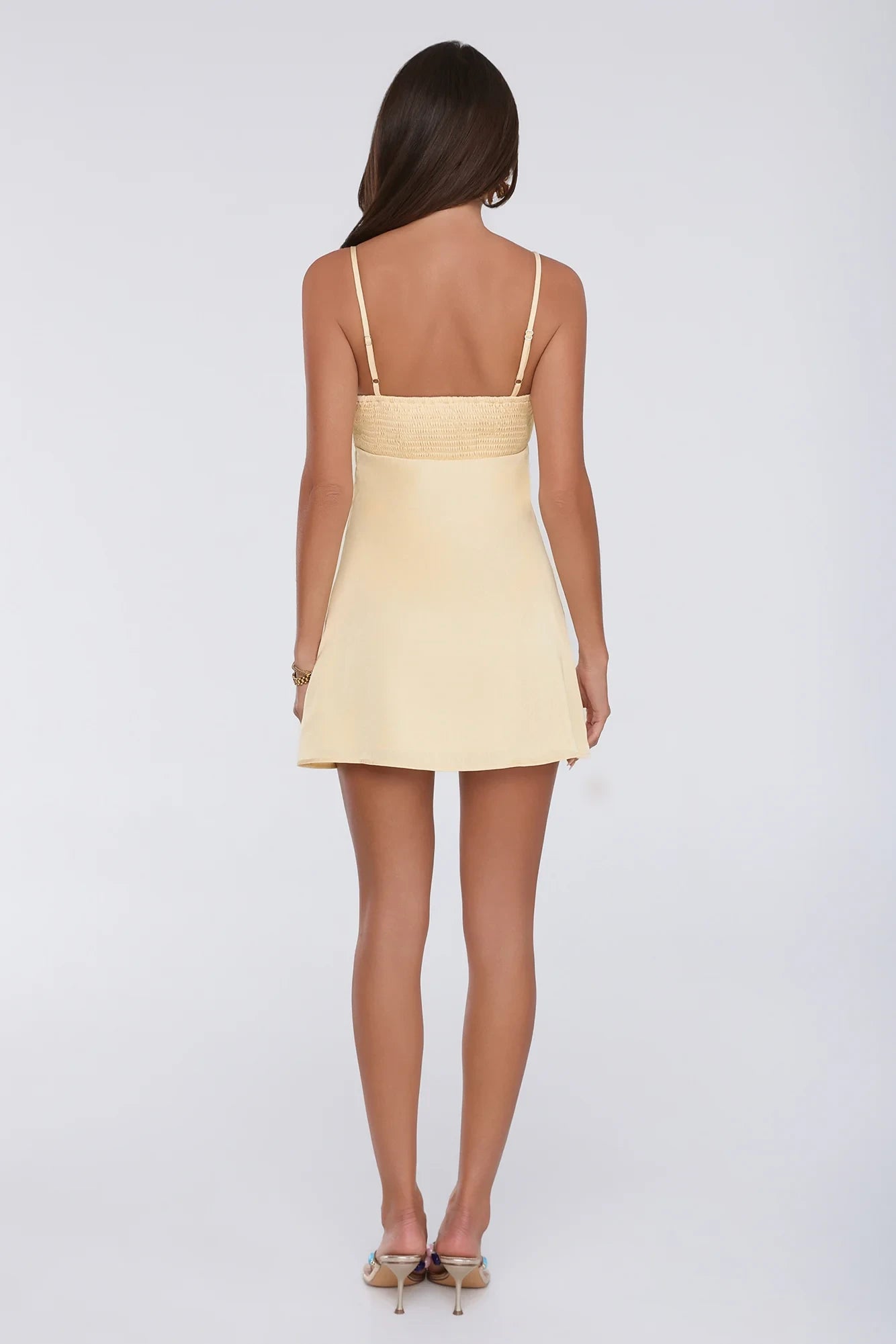 Chic A-Line Straight Neck Spaghetti Strap Shirred Back Mini Homecoming Dresses
