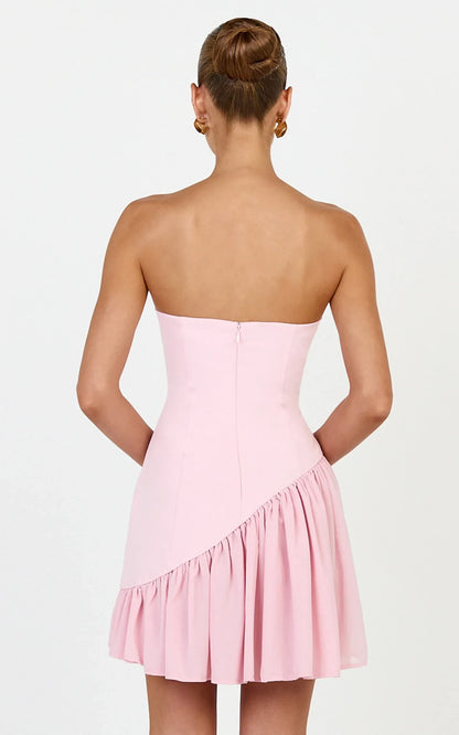 Chic A-Line Strapless Sleeveless Zipper Back Mini Ruffled Homecoming Dresses