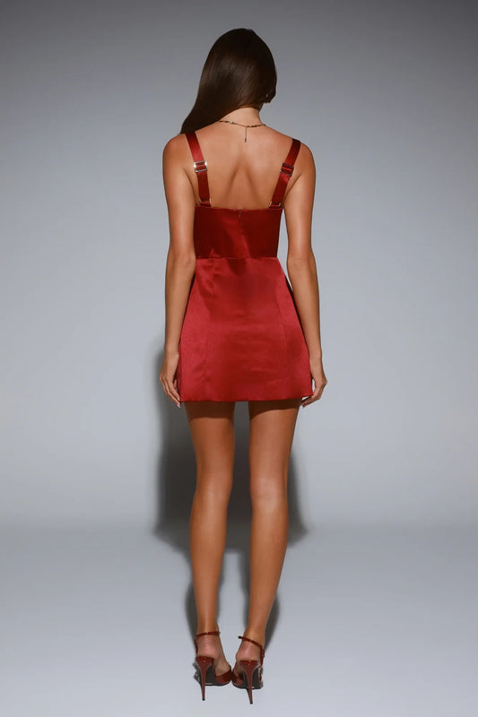 Red Satin Sheath/column Sweetheart Back Zip Short Dress