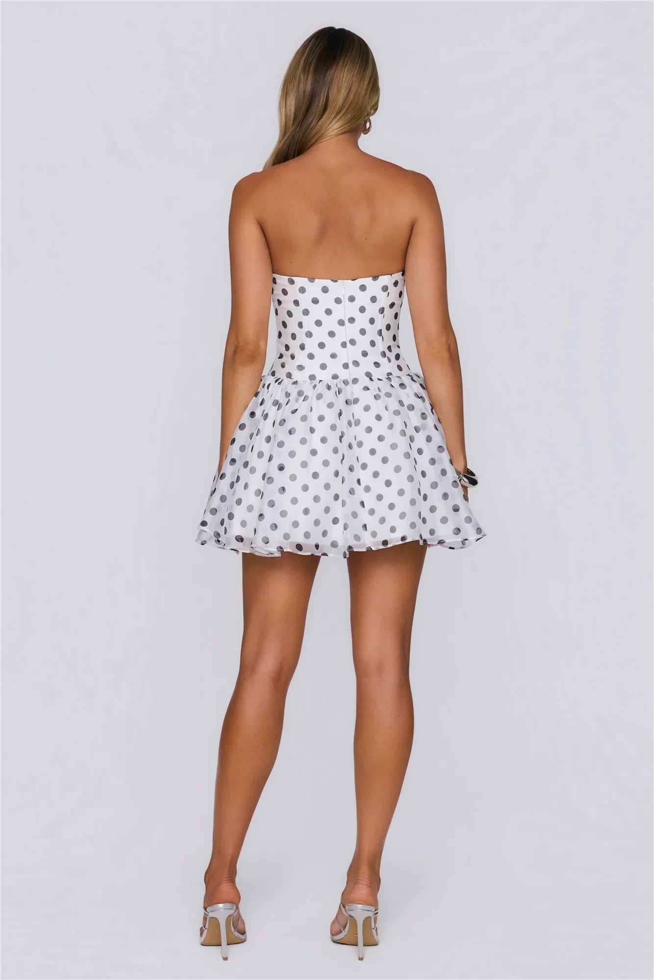 Chic Dotted A-Line Strapless Sleeveless Open Back Mini Homecoming Dresses