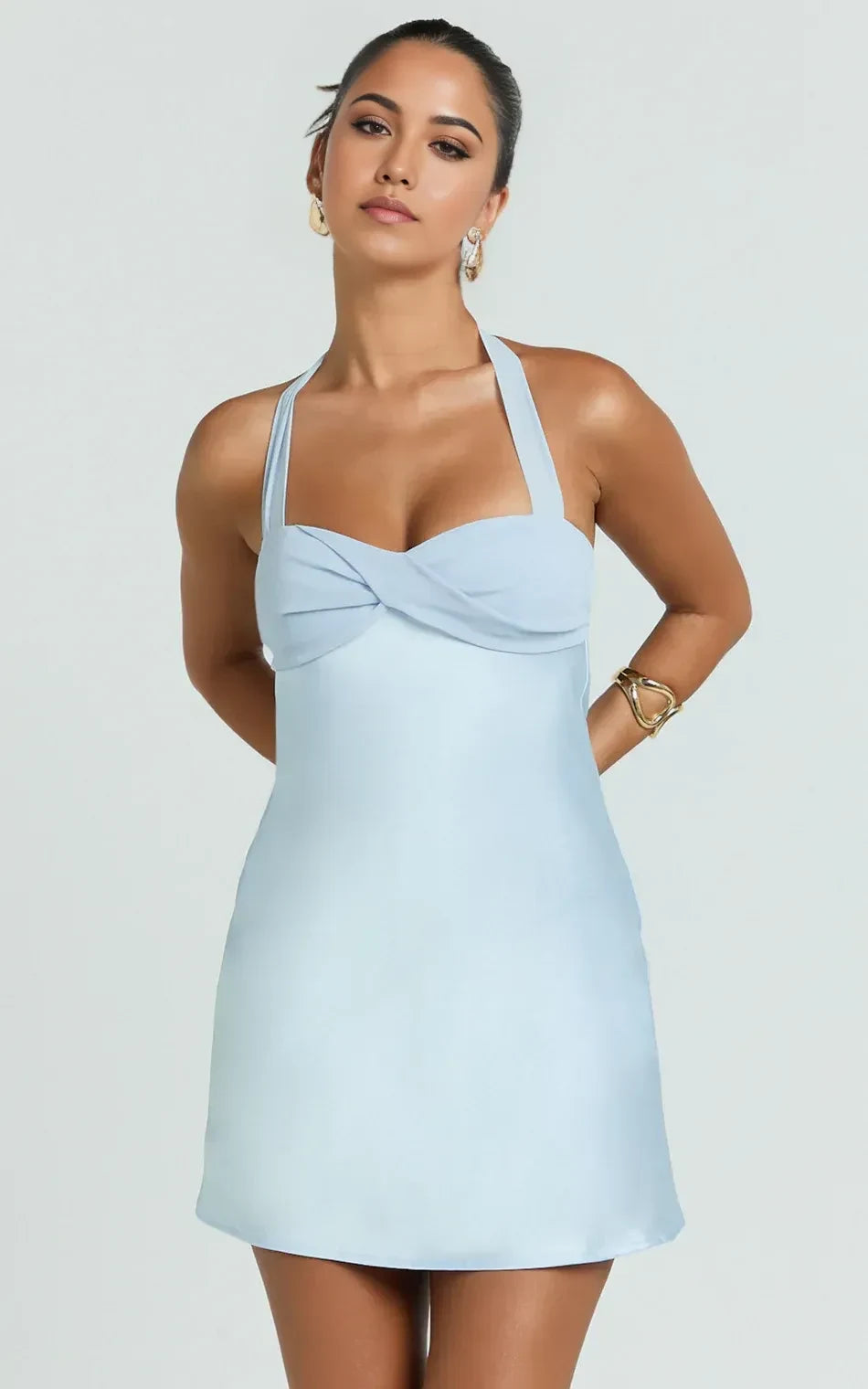 Chic Draped Halter Sweetheart A-Line Sleeveless Open Back Mini Homecoming Dress for Parties