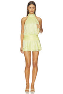 Chic Pleated A-Line Halter Sleeveless Open-Back Tie-Detail Mini Homecoming Dress for Parties