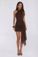 Chic Ruched Bodycon Halter Sleeveless Open Back Mini Homecoming Dresses