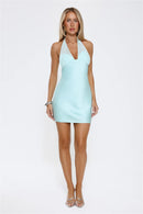 Chic Sheath Deep V-Neck Mesh Insert Halter Sleeveless Open Back Tie-Neck Mini Homecoming Dresses