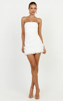 Chic Strapless A-Line Sleeveless Zipper Back Mini Ruffled Hem Homecoming Dresses for Women