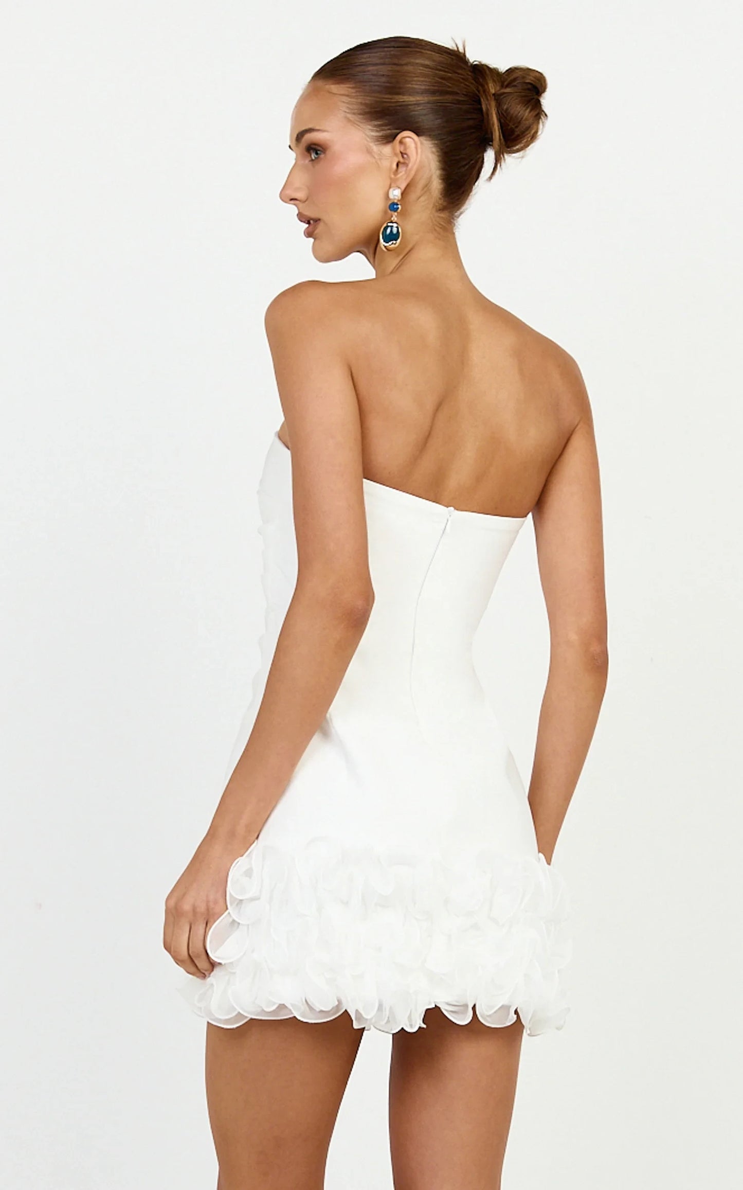 Chic Strapless A-Line Sleeveless Zipper Back Mini Ruffled Hem Homecoming Dresses for Women