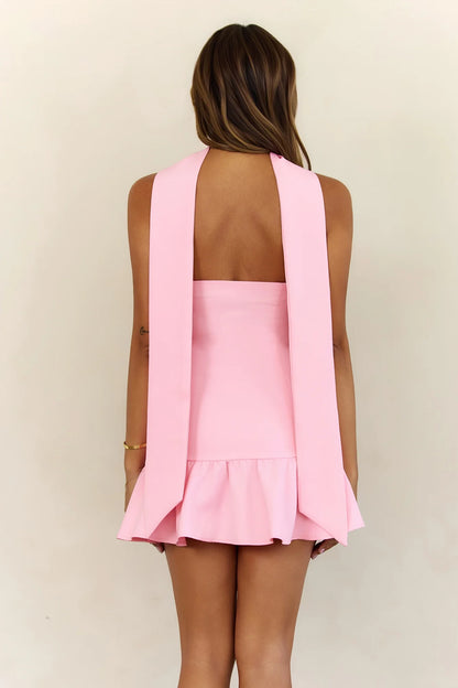 Chic Sweetheart Strapless Sleeveless Open Back Mini Ruffle Hem Homecoming Dresses with Scarf Detail