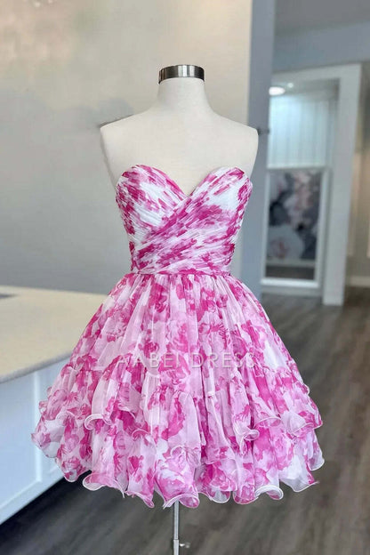 AABEI DRESS New Homecoming Dress Elegant A-Line Sweetheart Strapless Ruched Printing Party Retro Cute Short Prom Dresse