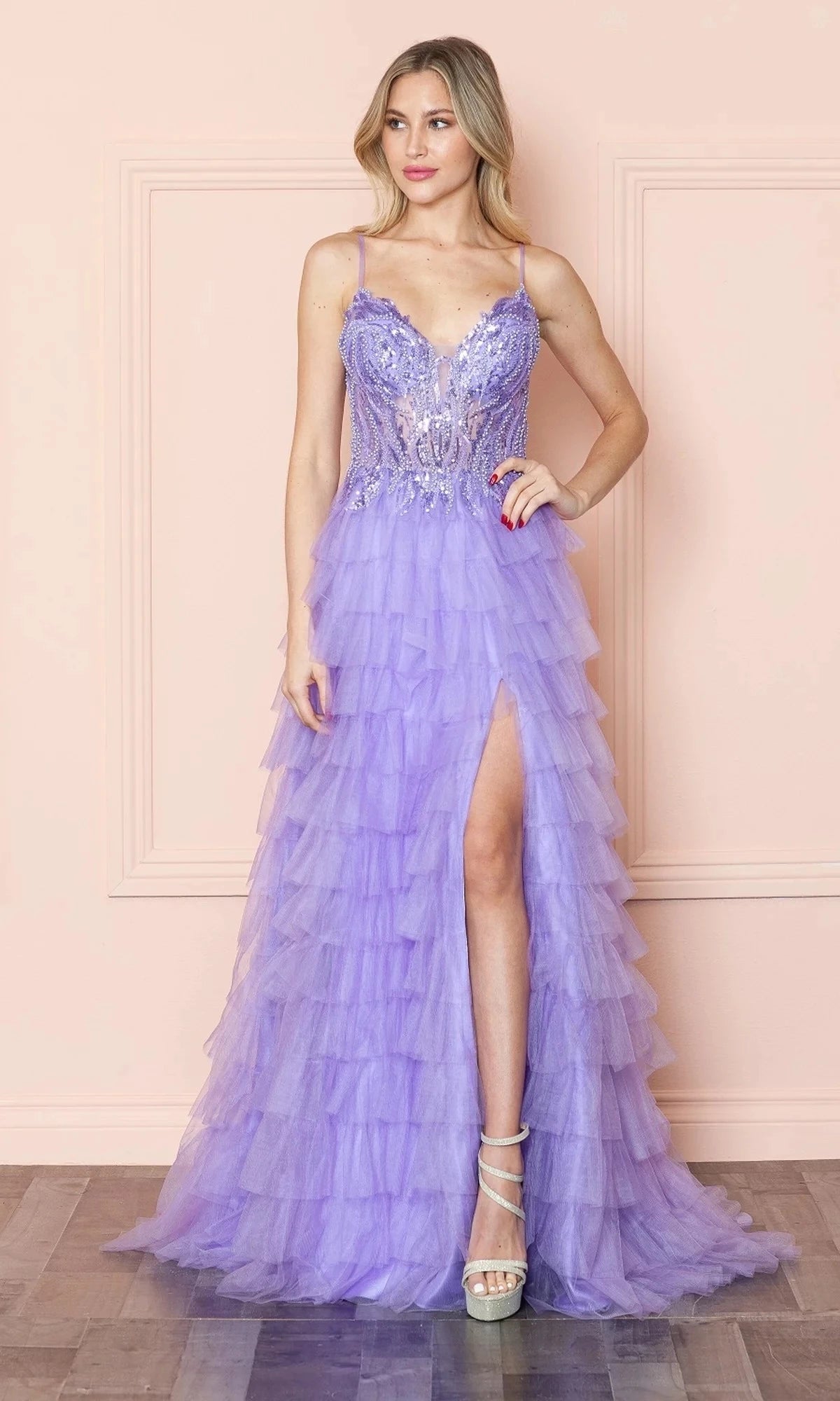 Enchanting A-Line Sweetheart Spaghetti-Strap Open-Back High-Slit Floor-Length Prom Dress