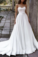 Classic Ball Gown Sweetheart Strapless Zipper Back Train Length Wedding Dress