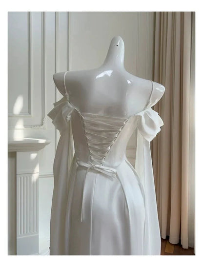 Classic Mermaid Off‑shoulder Long‑sleeve Corset‑back Floor‑length Prom Dress