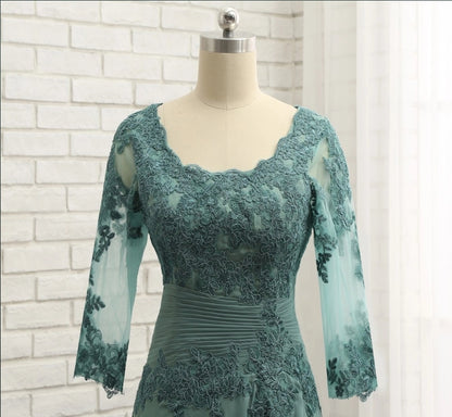 A-Line/Princess Chiffon Applique Scoop 3/4 Sleeves Sweep/Brush Train Mother of the Bride Dresses