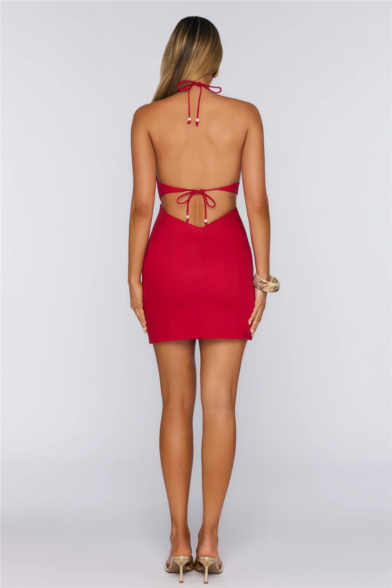 Daring Red Bodycon Plunging Halter Sleeveless Open Back Mini Homecoming Dresses