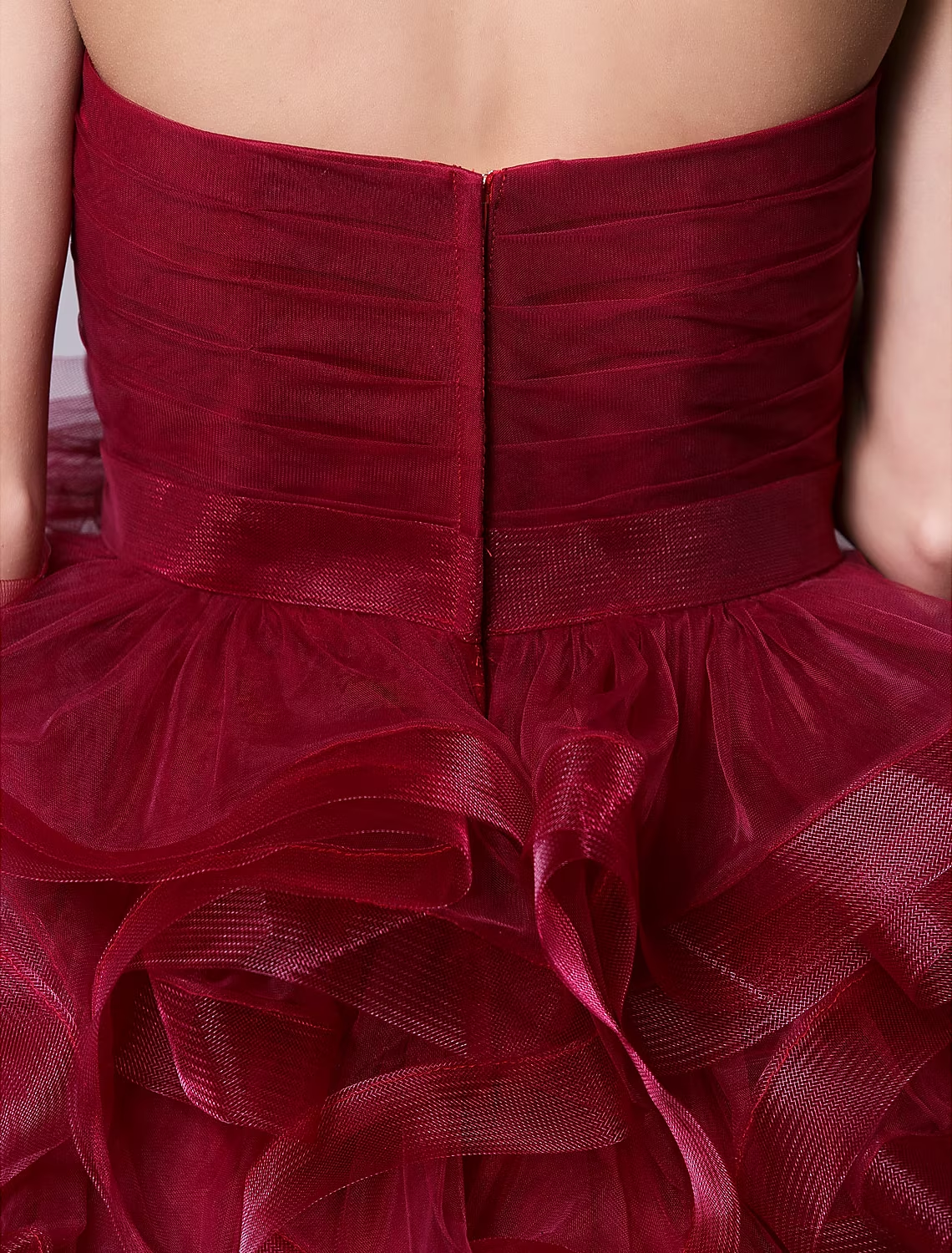 Dazzling Strapless Ball Gown Ruched Tiered Tulle Short Homecoming Cocktail Dress.