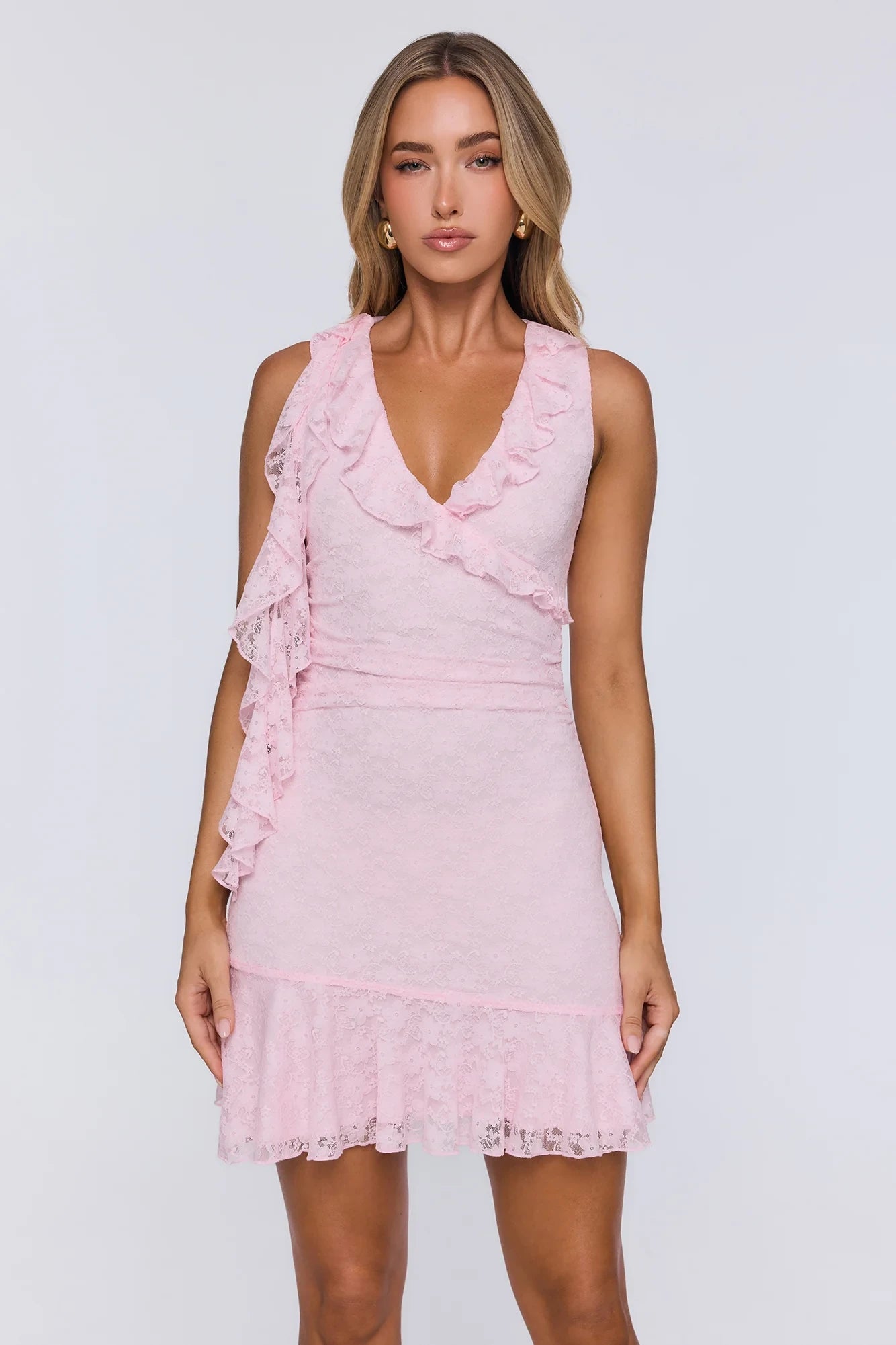 Delicate Ruffled A-Line V-Neck Sleeveless Simple Back Mini Homecoming Dresses