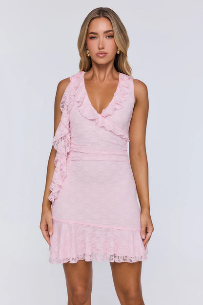 Delicate Ruffled A-Line V-Neck Sleeveless Simple Back Mini Homecoming Dresses