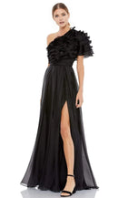 Dramatic A-Line One Shoulder Ruffle Sleeve Open Back Floor Length Prom Dress