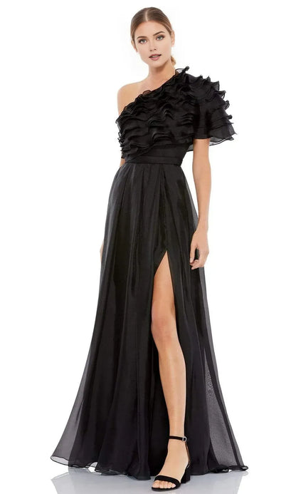 Dramatic A-Line One Shoulder Ruffle Sleeve Open Back Floor Length Prom Dress
