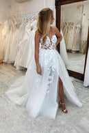 Dreamy A-Line Strapless High-Slit Open-Back Train-Length Wedding Dress