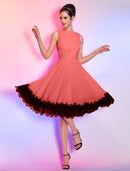 Elegant A-Line Boat Neck Vintage Lace Chiffon Knee Length Homecoming Dress.