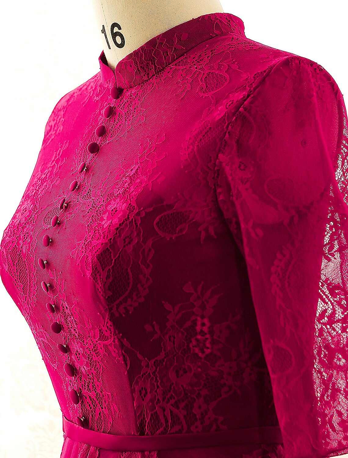 Elegant A-Line High Neck Half Sleeve Lace Formal Plus Size Gown.